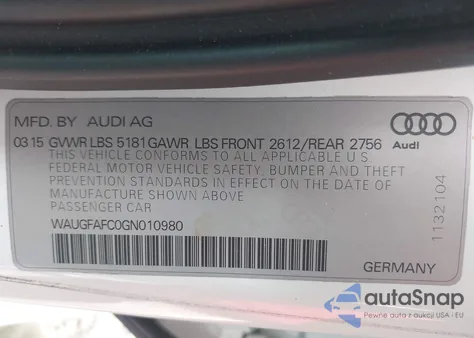 2016 Audi A6 2.0T Premium Plus from USA, damaged, VIN WAUGFAFC0GN010980